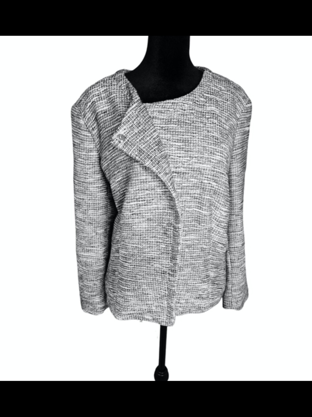 Liz Claiborne Black and White Open-Front Knit Cardigan - Picture 2 of 5